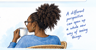 Sketch of a reader considering a piece of writing.